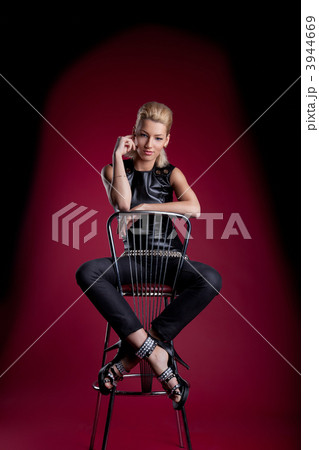 young woman sit bar chair rock leather jacket young woman sit bar chair rock leather jacket 3944669