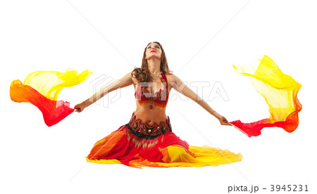 Beauty young woman dance with fantail Beauty young woman dance with fantail 3945231