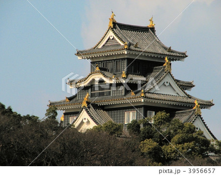 青空にそびえる岡山城天守クローズアップ 3956657