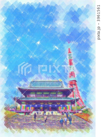 増上寺 芝公園 テレビ塔のイラスト素材