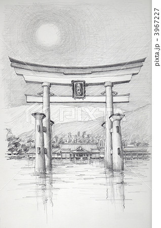 大鳥居から見た厳島神社のイラスト素材