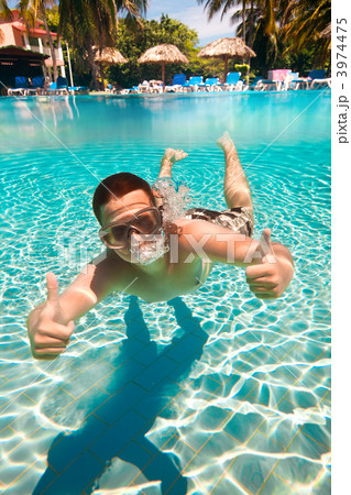 teenager floats in pool 3974475
