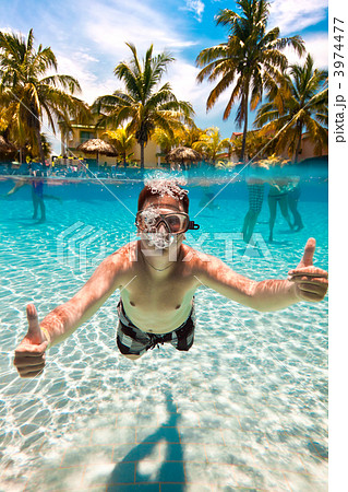 teenager floats in pool 3974477