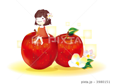 リンゴと女の子のイラスト素材