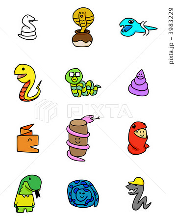 蛇がモチーフの12種類のキャラクターのイラスト素材