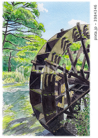 水彩画 水車 のイラスト素材 [3984346] - PIXTA