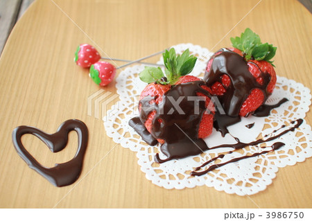チョコソースをかけたあまおうイチゴ　フレッシュフルーツ 3986750