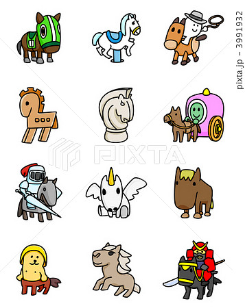 馬がモチーフの12種類のキャラクターのイラスト素材