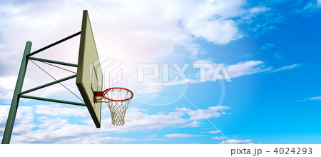 バスケットゴール 雲のある青空 逆光 Cgのイラスト素材