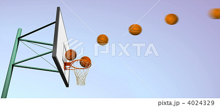 バスケットゴール 雲のない青空 ボールの連続写真 CG バスケットゴール 雲のない青空 ボールの連続写真 CG 4024329