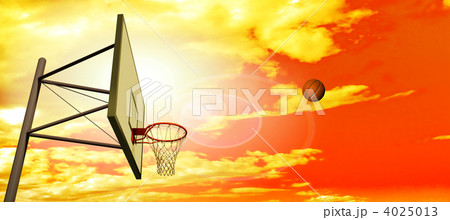 バスケットゴール 雲のある夕空 逆光 ボール右上 Cg のイラスト素材