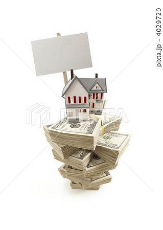 Small House on Stacks of Hundred Dollar Bills and Blank Sign Small House on Stacks of Hundred Dollar Bills and Blank Sign 4029720