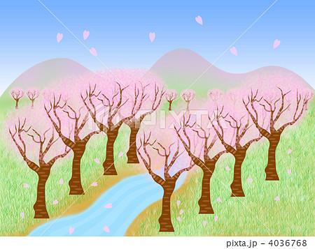 桜並木 桜景色 イラストのイラスト素材