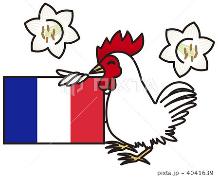 ニワトリとフランス国旗とユリのイラスト素材