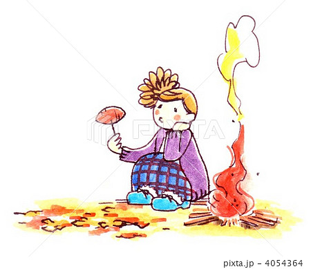 たき火、やきいもを焼いてる女の子:線画 カラー たき火、やきいもを焼いてる女の子:線画 カラー 4054364