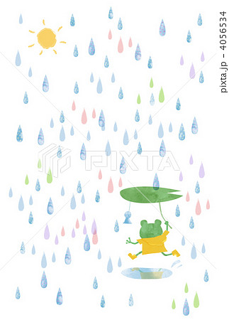 カエルとお天気雨のイラスト素材