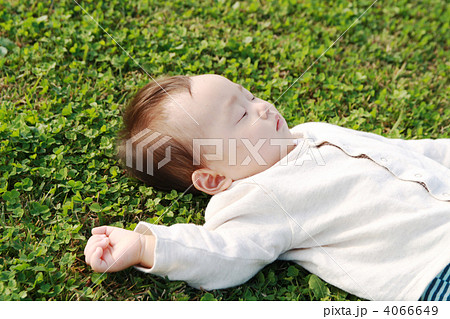 芝生の上で眠る赤ちゃん 4066649