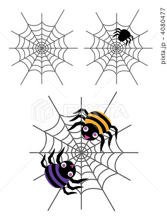 ハロウィン素材 クモと巣のセットのイラスト素材 4080477 Pixta
