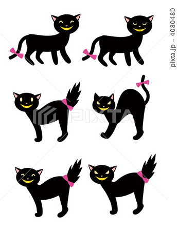 ハロウィン素材 黒猫のセットのイラスト素材