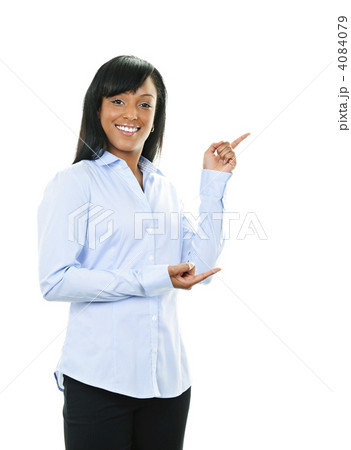 Smiling young woman pointing 4084079