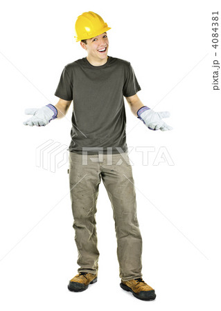 Smiling construction worker shrugging 4084381