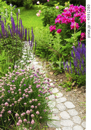 Path in blooming garden 4091280