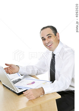 Businessman at his desk on white background 4092020
