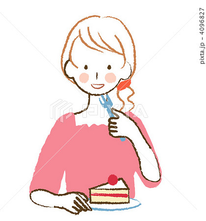 ケーキを食べる女性のイラスト素材