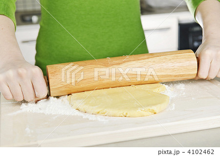 Hands with rolling pin and cookie dough Hands with rolling pin and cookie dough 4102462