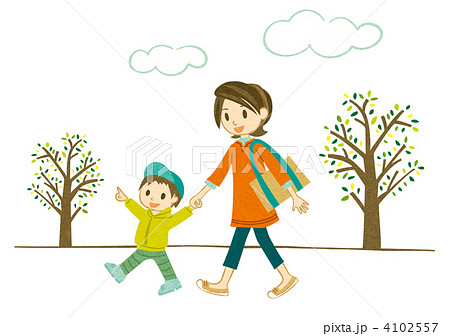 ママと子供の散歩のイラスト素材