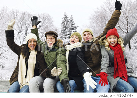 Group of happy friends outside in winter Group of happy friends outside in winter 4102747
