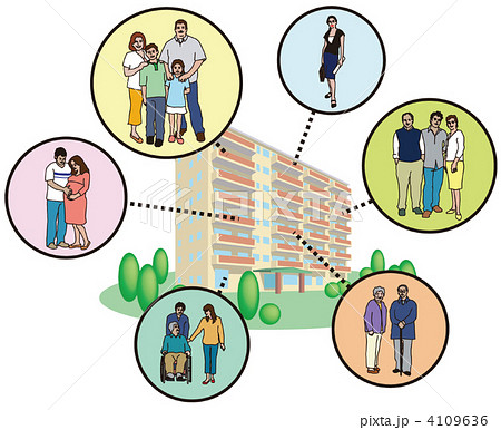 マンションの居住者の世帯層イラストのイラスト素材