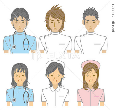 髪型 6人 看護師のイラスト素材