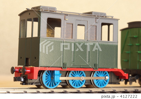 欧州観光鉄道風内燃機関車のナローゲージ模型の写真素材