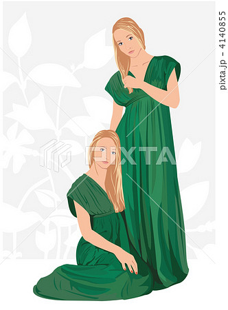 Twin girls: sitting near sister vector 4140855