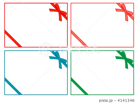 リボン飾りのフレーム 赤 ピンク 青 緑 のイラスト素材 4141346