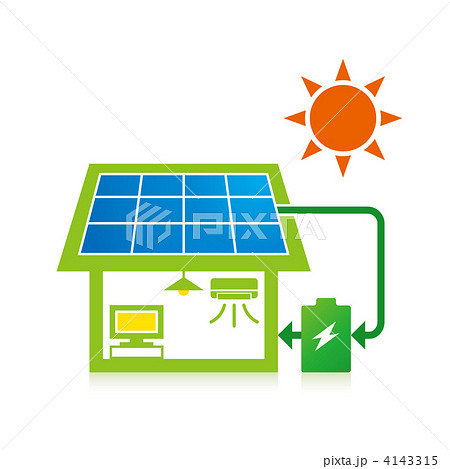 太陽光発電と蓄電池で快適な生活のイラスト素材