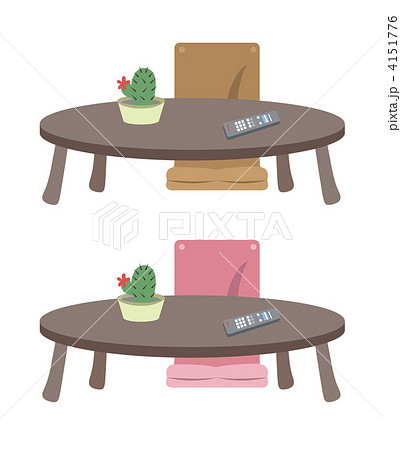 丸テーブルとかわいい座椅子２セットのイラスト素材