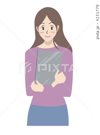 両手でノートパソコンを持つ女性 灰色 のイラスト素材