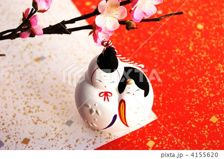 陶器抱え雛・横位置2種和紙バック 4155620