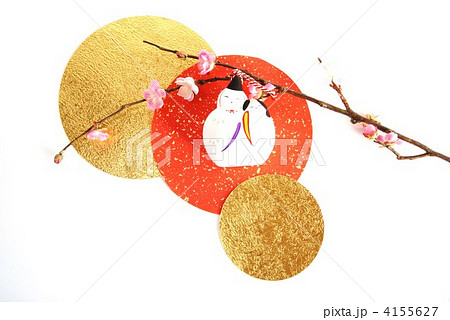 陶器抱え雛・横位置2種円形和紙バック 4155627