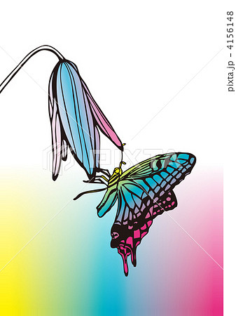 蝶と花影絵風のイラスト素材