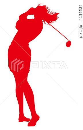 ドライバーショット後方シルエット 赤のイラスト素材 ドライバーショット後方シルエット 赤のイラスト素材