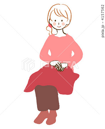 膝掛けをかける女性のイラスト素材