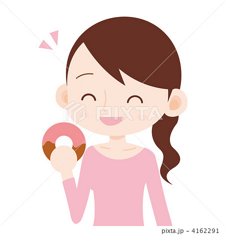 ドーナツを食べる女性のイラスト素材