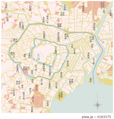 江戸と東京を重ねた古地図のイラスト素材