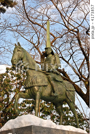前田利長」の騎馬像（高岡古城公園／富山県高岡市）の写真素材