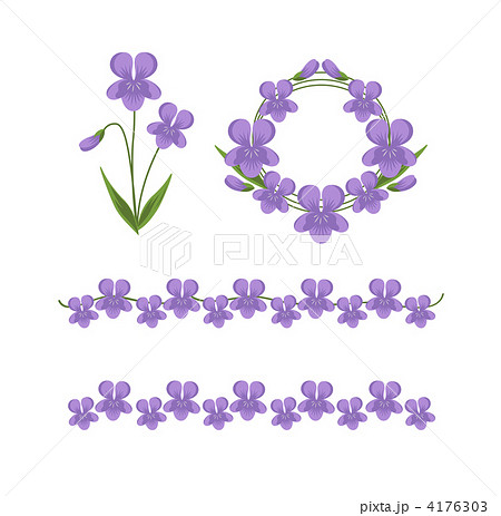 すみれの花素材セット 紫 のイラスト素材