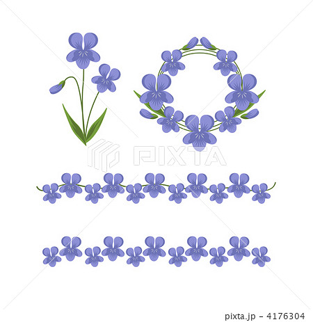 すみれの花素材セット 青 のイラスト素材 4176304 Pixta