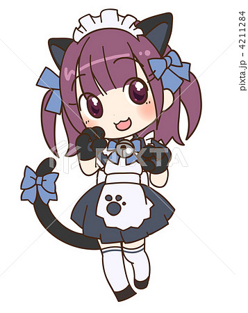 黒猫耳メイドのイラスト素材